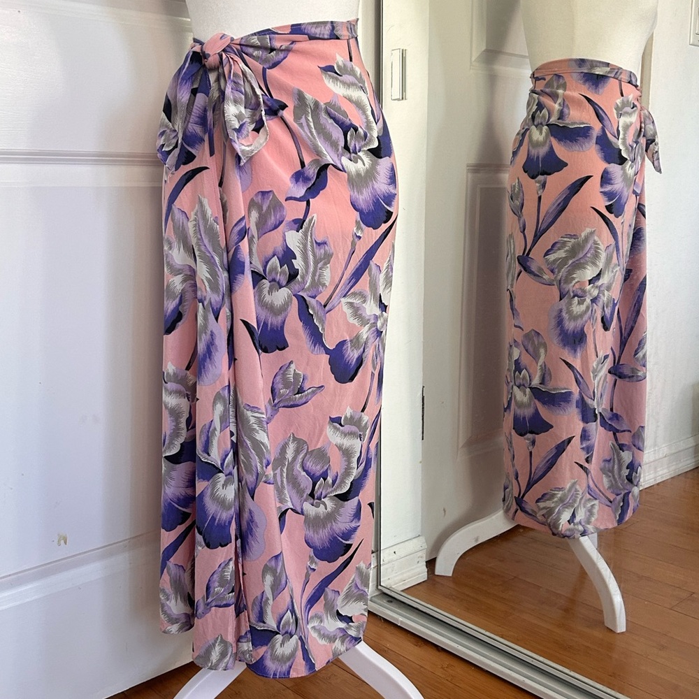 Cult Gaia 100% silk purple and pink floral midi skirt